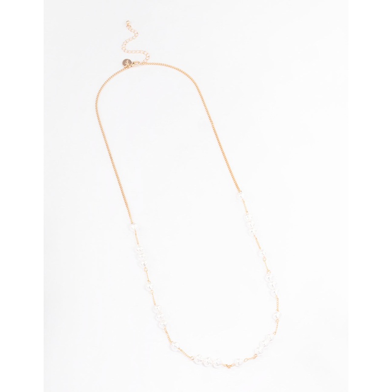 Gold Fine Pearly Chain Long Necklace