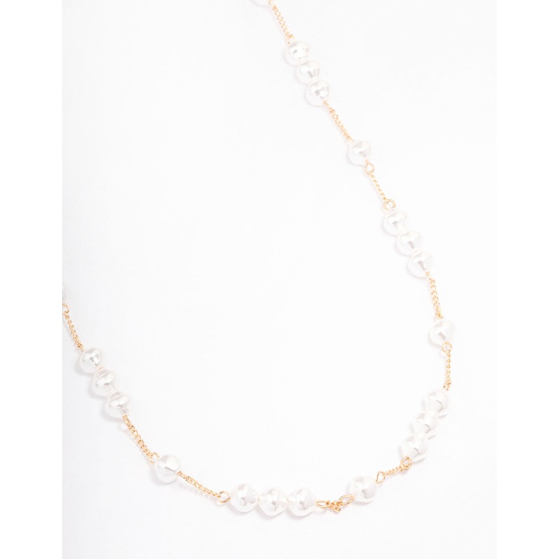 Gold Fine Pearly Chain Long Necklace