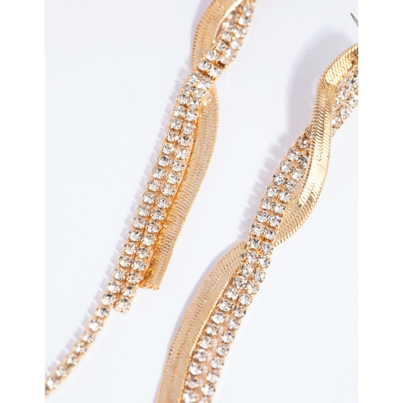 Gold Flat Snake & Cup Chain Drop Earrings