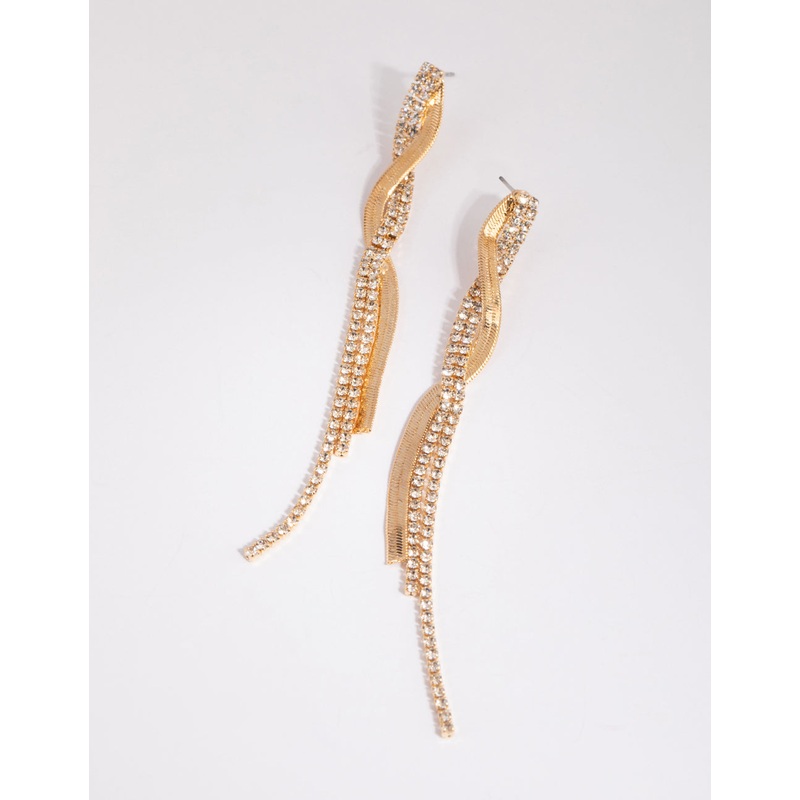 Gold Flat Snake & Cup Chain Drop Earrings