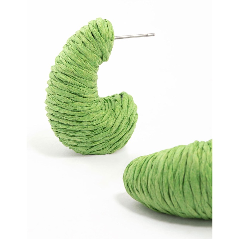 Gold & Green Raffia Chunky Stud Earrings