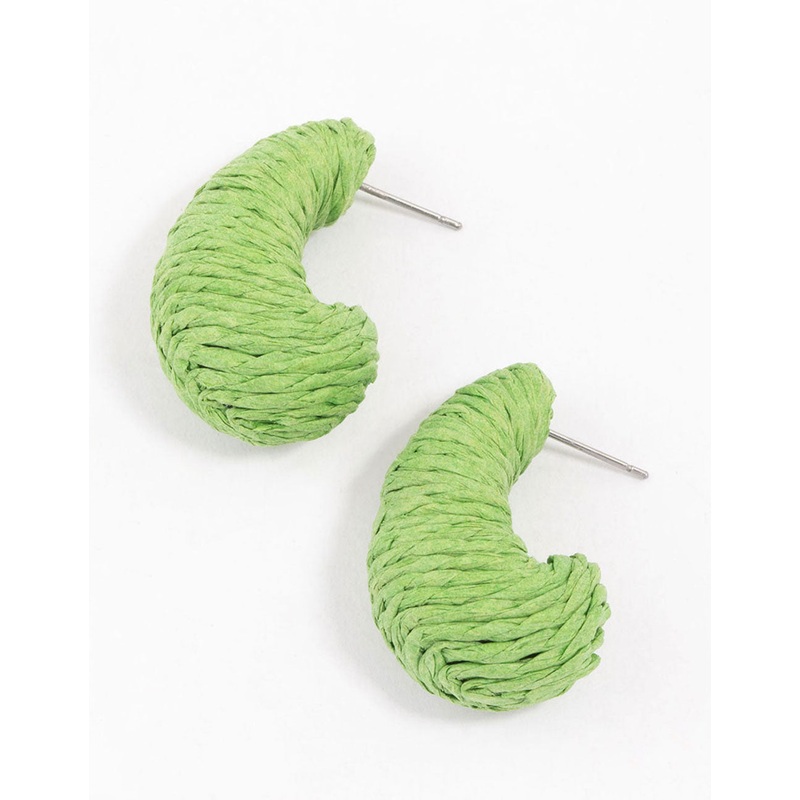 Gold & Green Raffia Chunky Stud Earrings