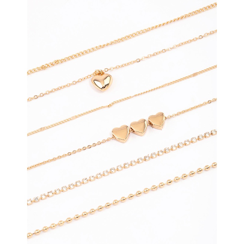 Gold Mixed Chain & Diamante Heart Choker Pack