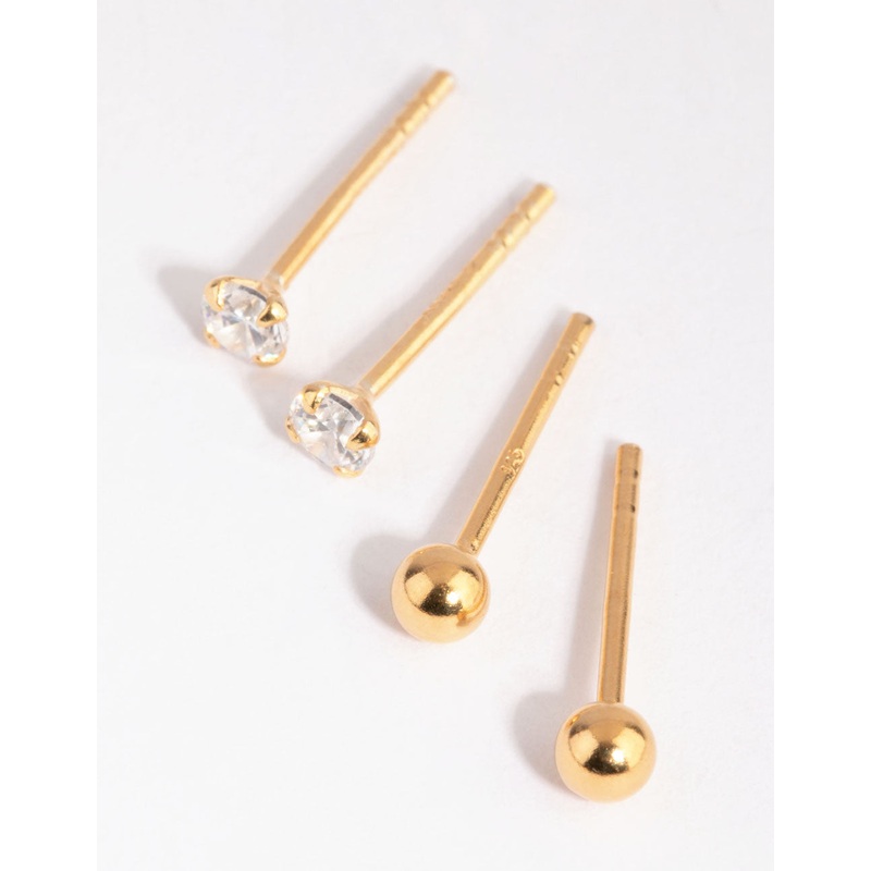 Gold Plated Sterling Silver Ball Stud & Hoop Earring Pack