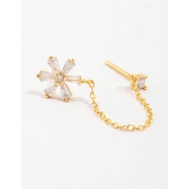 Gold Plated Sterling Silver Flower Chain Stud Earrings