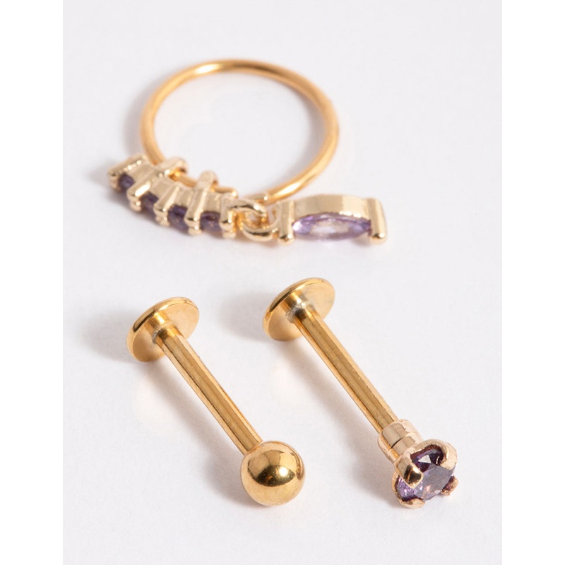 Gold Plated Surgical Steel Cubic Zirconia Marquise Drop Flat Back