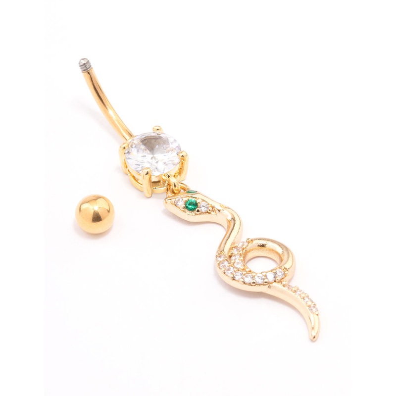 Gold Plated Surgical Steel Looped Snake Drop Belly Ring