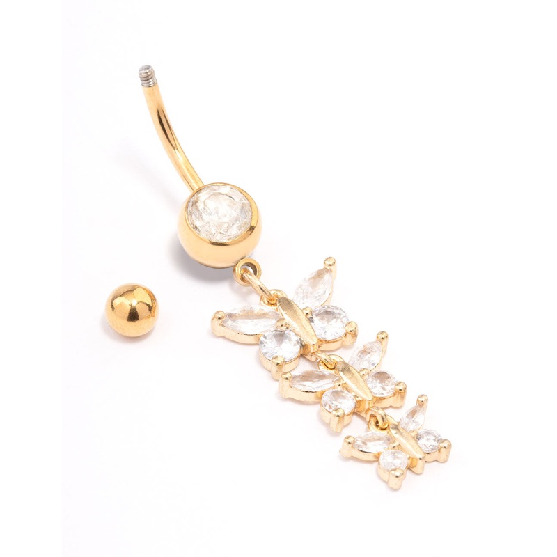 Gold Plated Surgical Steel Triangular Graduating Butterfly Belly Ring