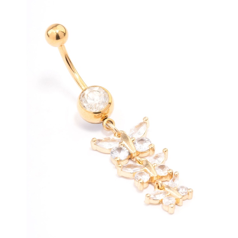 Gold Plated Surgical Steel Triangular Graduating Butterfly Belly Ring