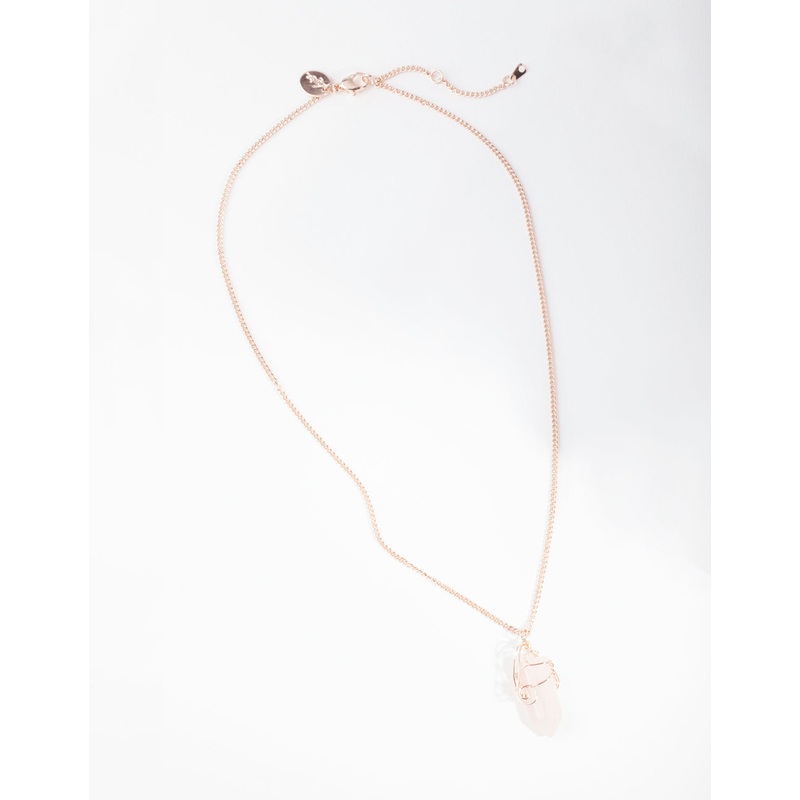 Rose Gold Curled Rose Quartz Stone Necklace
