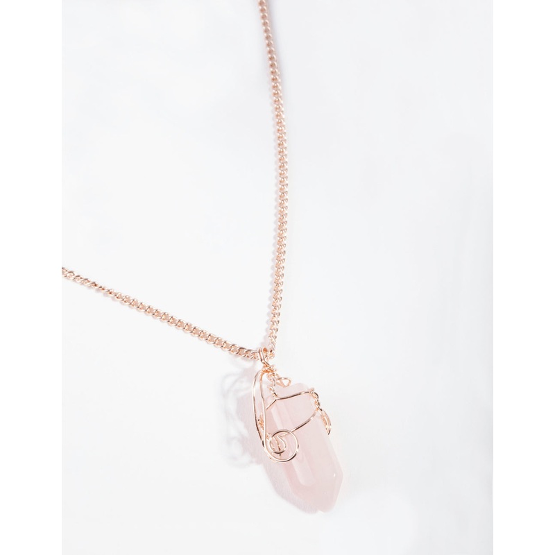 Rose Gold Curled Rose Quartz Stone Necklace
