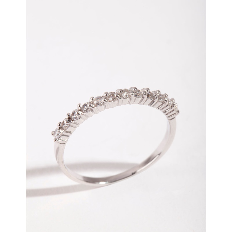 Sterling Silver Diamante Half Pave Ring