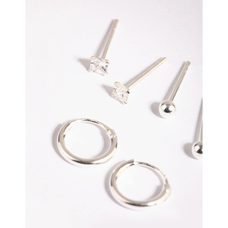 Sterling Silver Diamante Stud & Hoop Earring Pack