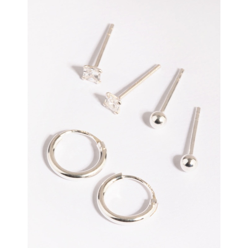 Sterling Silver Diamante Stud & Hoop Earring Pack