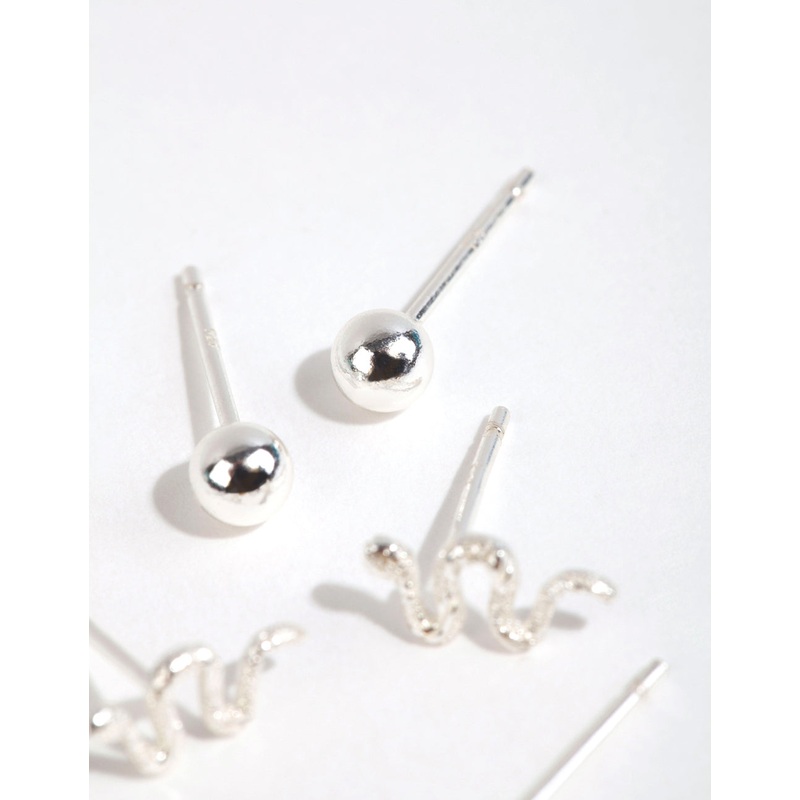 Sterling Silver Snake & Ball Stud Earring Pack