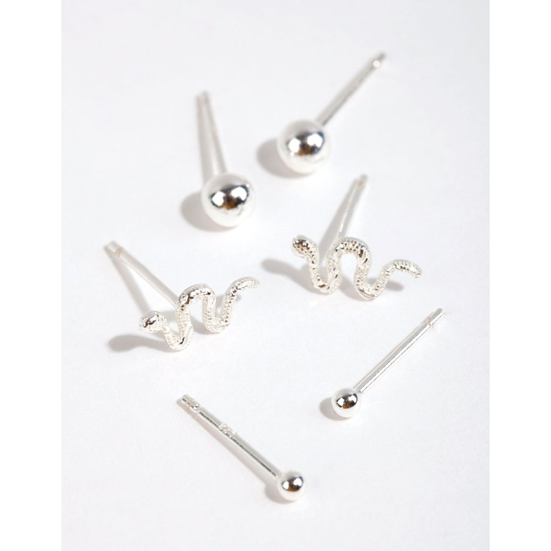 Sterling Silver Snake & Ball Stud Earring Pack