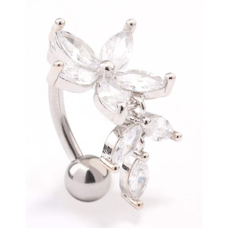 Surgical Steel Flower Marquise Drop Belly Ring