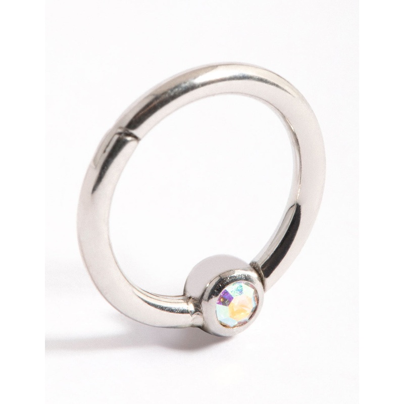 Surgical Steel Single Cubic Zirconia Clicker Ring 8mm