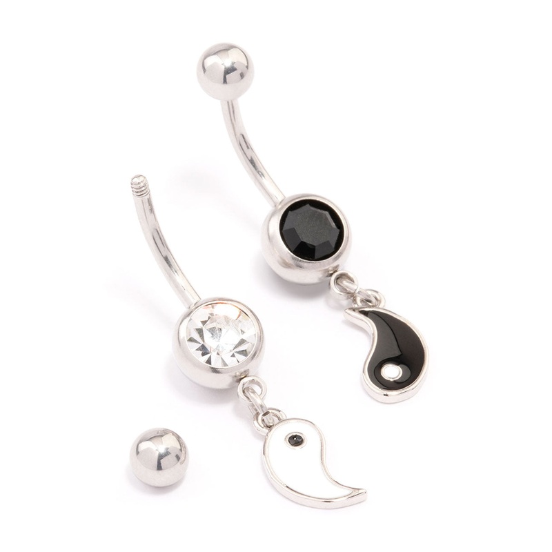 Surgical Steel Yin & Yang Drop Belly Ring Pack