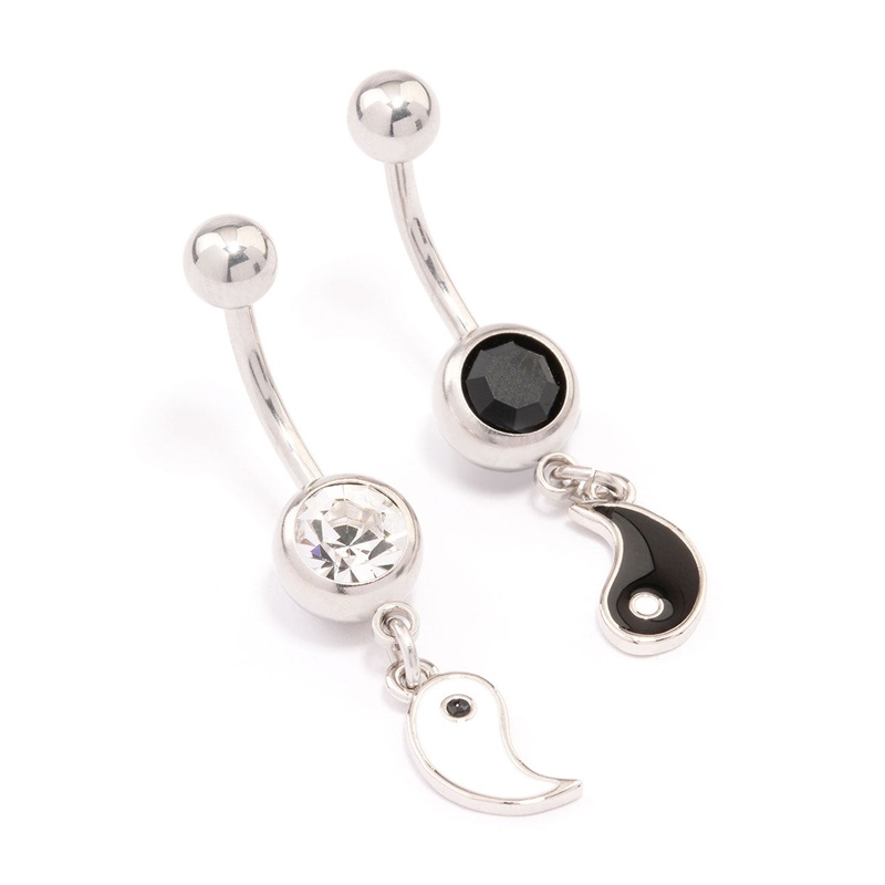 Surgical Steel Yin & Yang Drop Belly Ring Pack