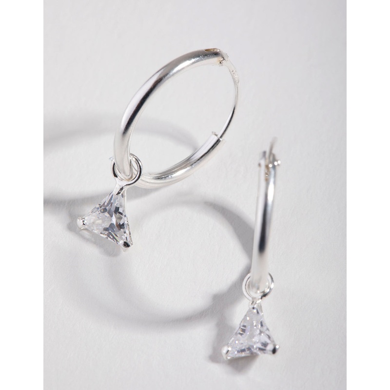 Cubic Zirconia Triangle Dangle Hoop Earrings