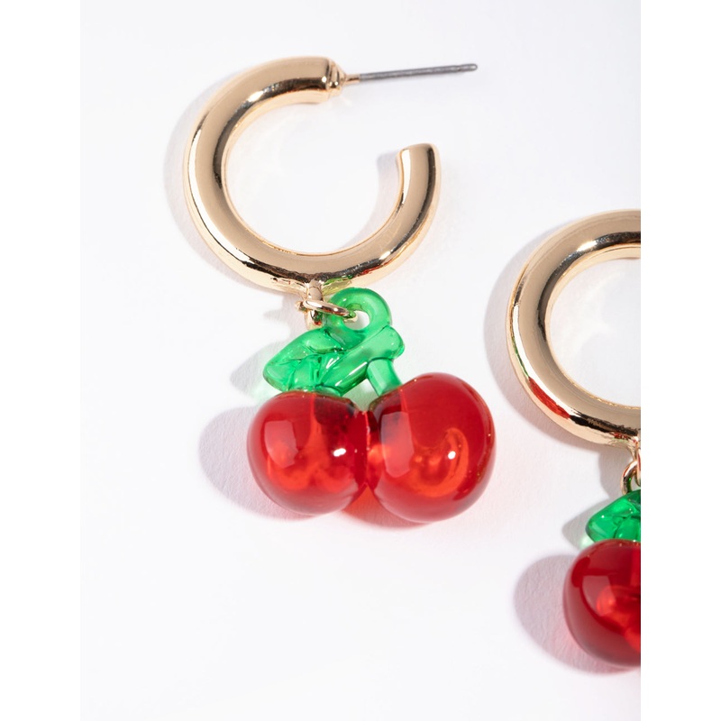 Gold Acrylic Cherry Hoop Earrings