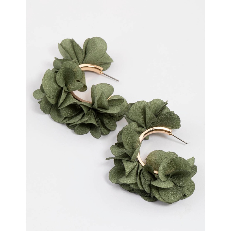 Gold Fabric Flower Petal Hoop Earrings