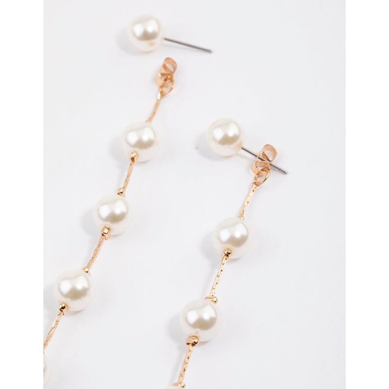 Gold Fine Snake Chain Pearl Drop Earrings