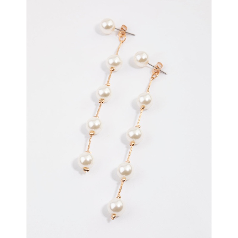 Gold Fine Snake Chain Pearl Drop Earrings