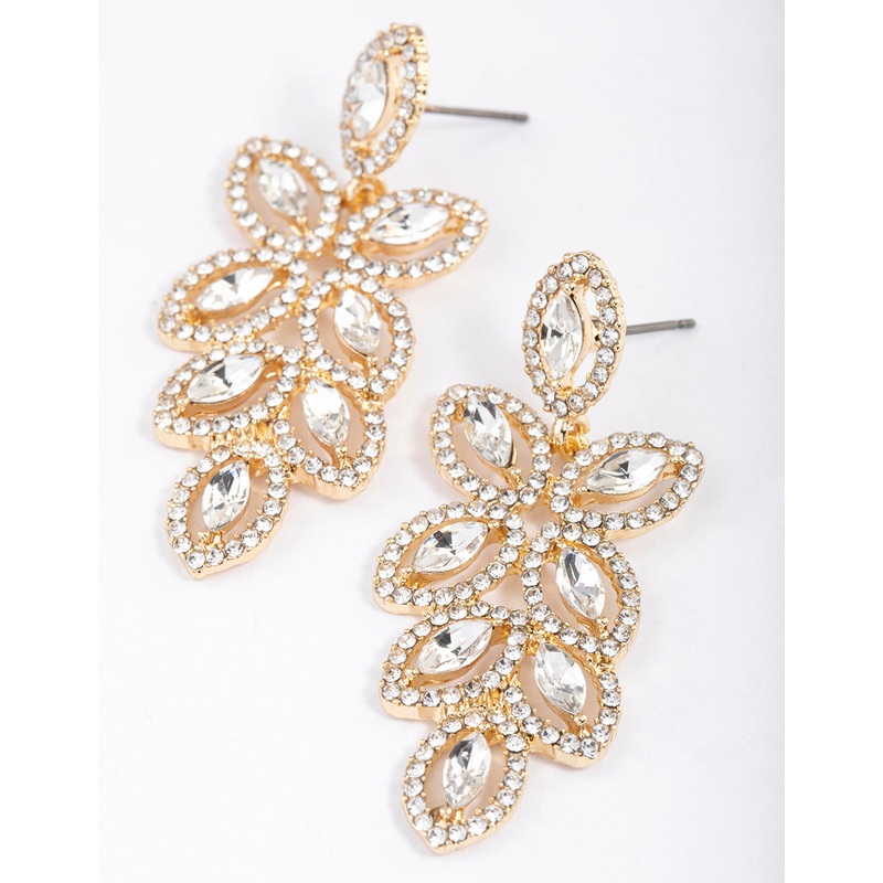 Gold Flower Cut Out Diamante Drop Earrings