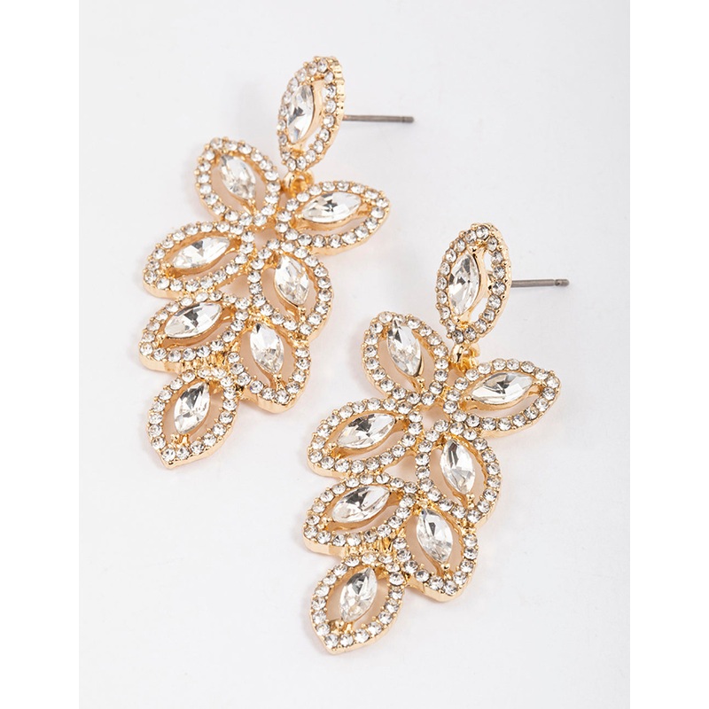Gold Flower Cut Out Diamante Drop Earrings
