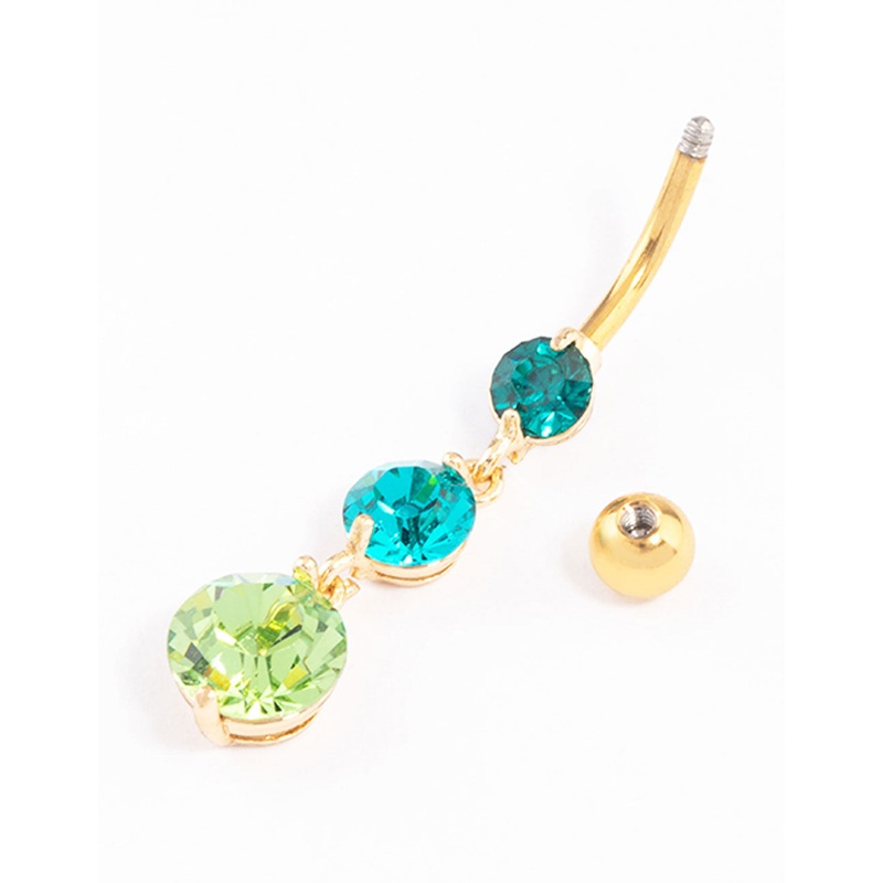 Gold Plated Surgical Steel Graduating Crystal Ombre Belly Ring