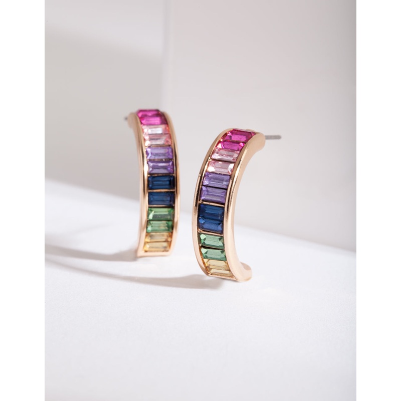 Gold Rainbow Gem Hoop Earrings