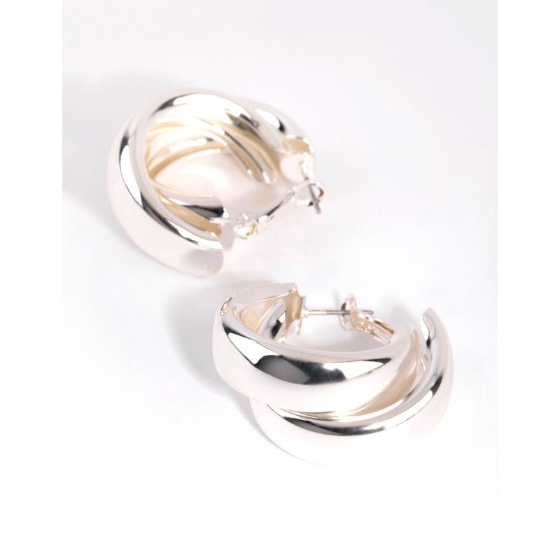 Silver Thick Double Hoop Earrings