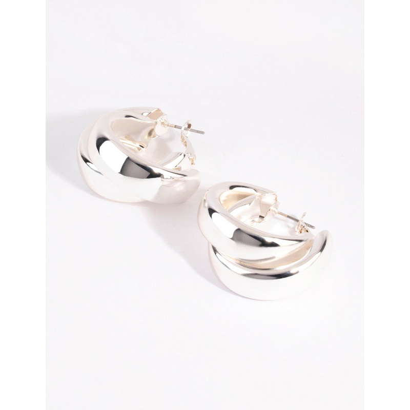 Silver Thick Double Hoop Earrings