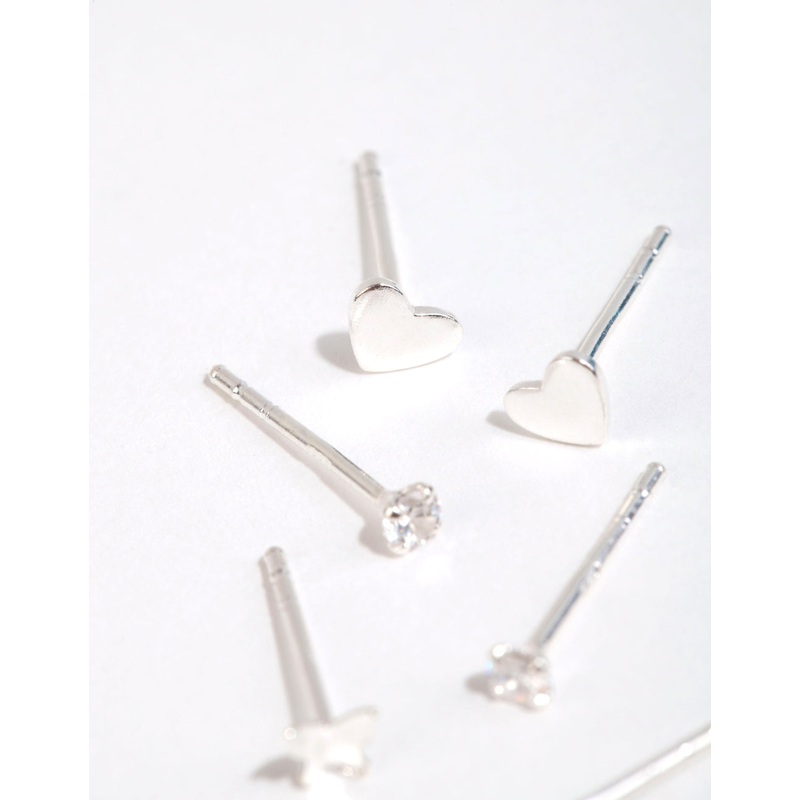 Sterling Silver Heart & Butterfly Stud Earring Pack