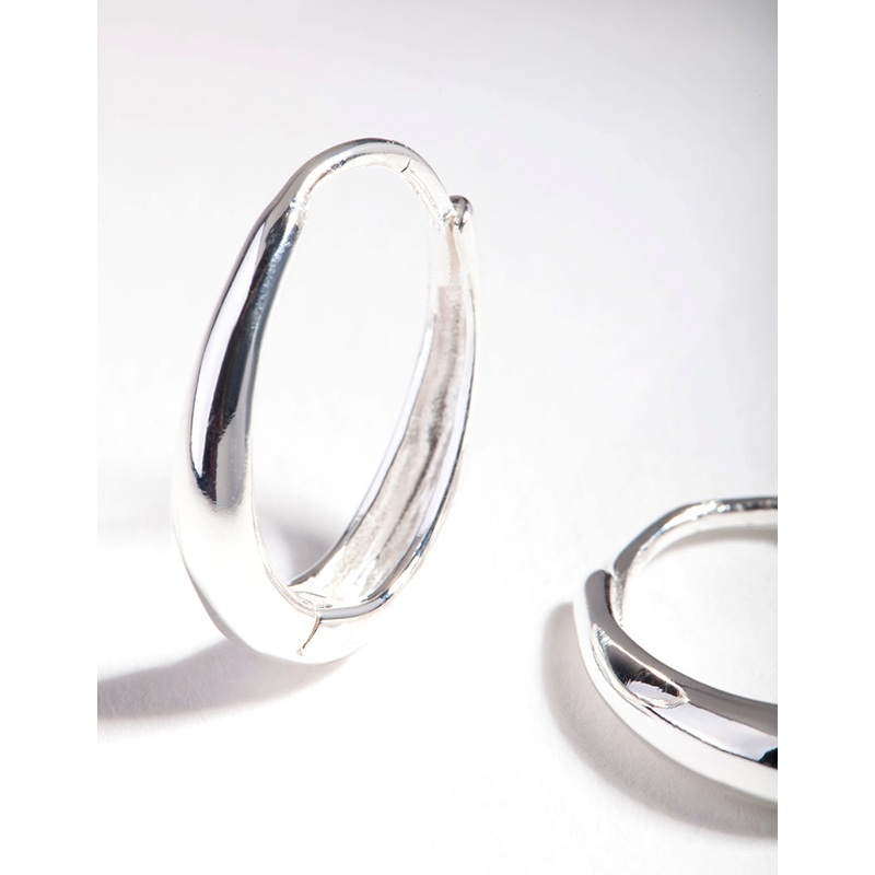 Sterling Silver Oval Drop Huggie Earrings
