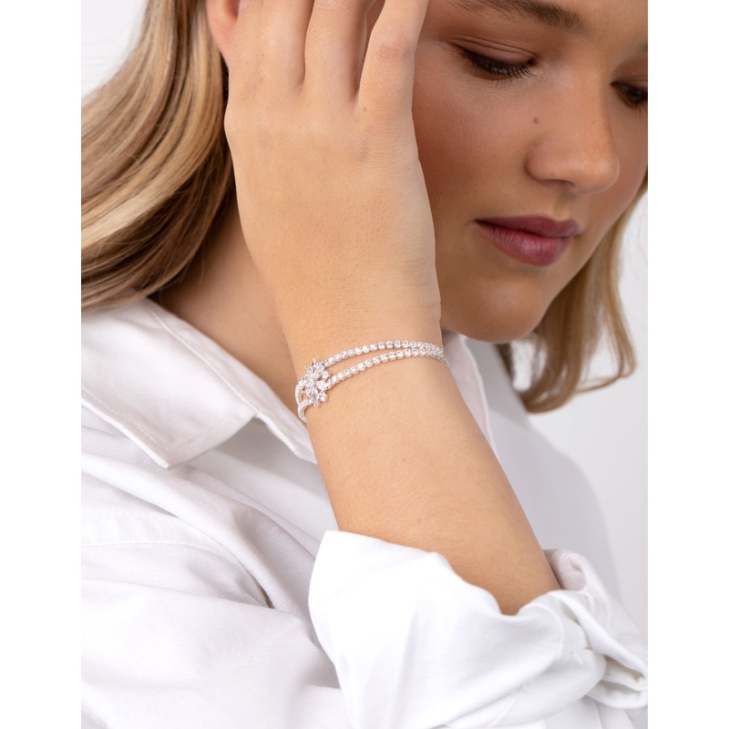 Cubic Zirconia Cupchain Flower Toggle Bracelet