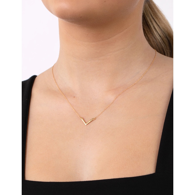 Gold Plated Sterling Silver V Pendant Necklace