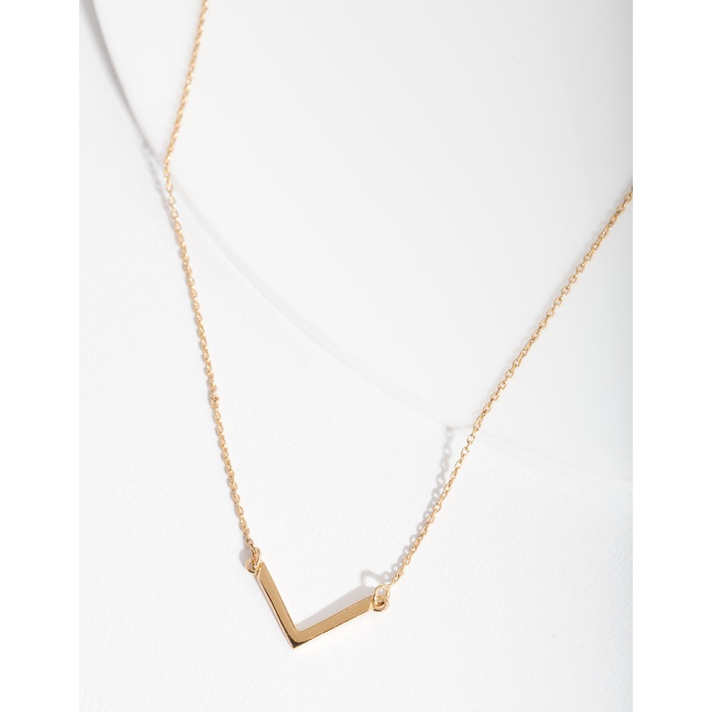 Gold Plated Sterling Silver V Pendant Necklace