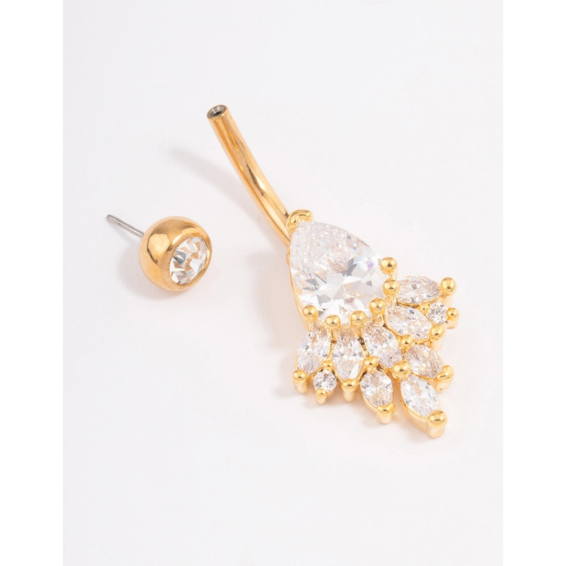 Gold Plated Surgical Steel Cubic Zirconia Pear Fan Belly Ring