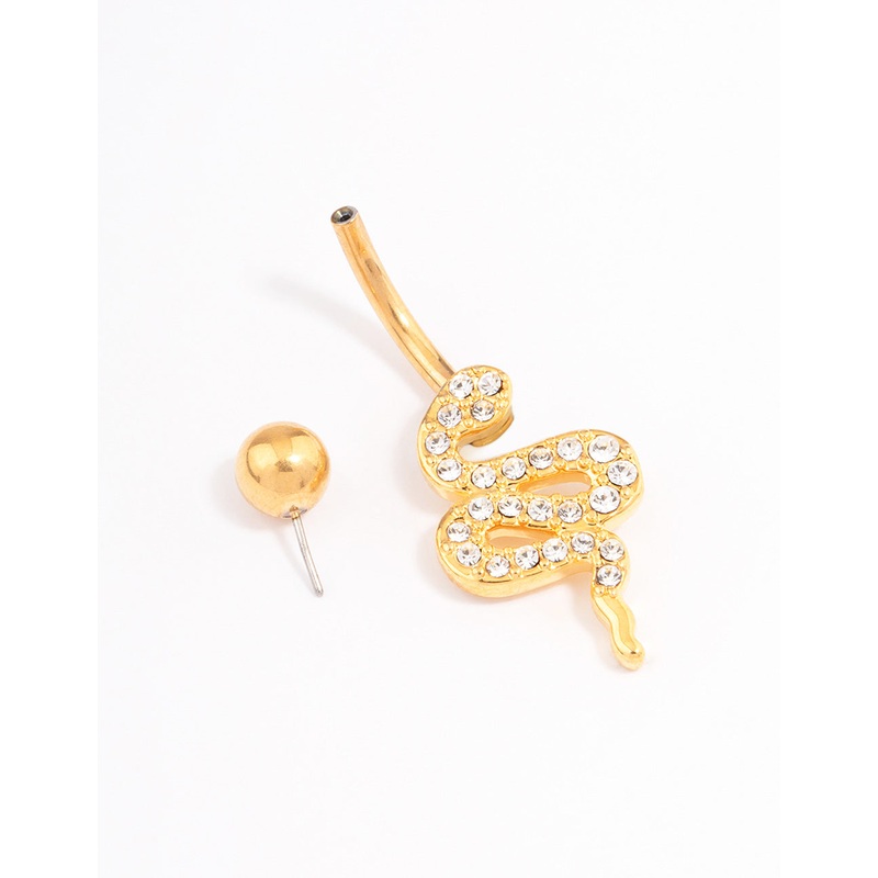 Gold Plated Surgical Steel Cubic Zirconia Serpent Belly Ring