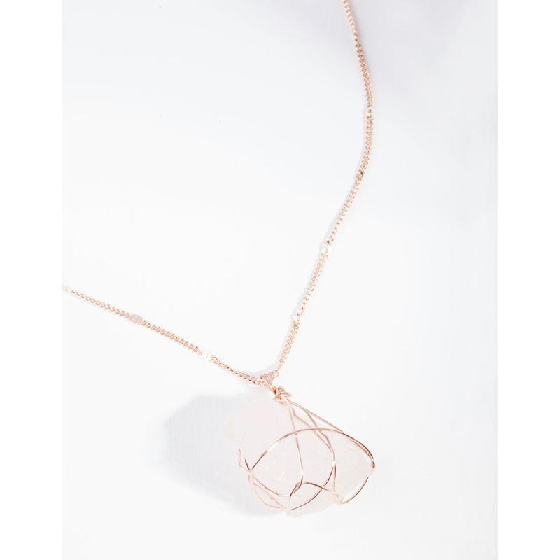 Rose Gold Wire Wrapped Rose Quartz Necklace