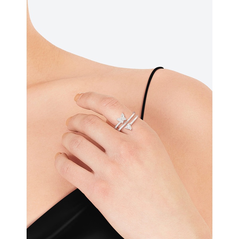 Silver Plated Heart Butterfly Wrapped Ring