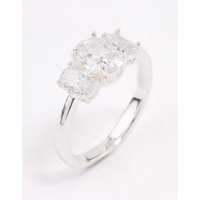 Silver Plated Oval Triple Stone Engagement Ring
