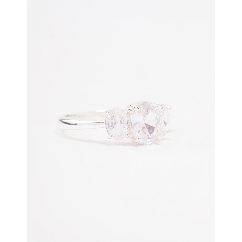 Silver Plated Oval Triple Stone Engagement Ring