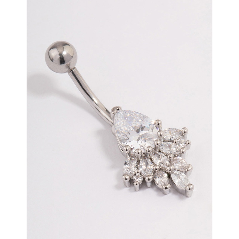Surgical Steel Cubic Zirconia Pear Fan Belly Ring
