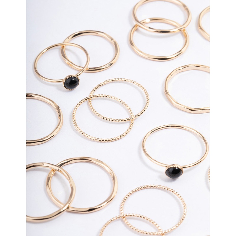 Gold Black Onyx Round Stone Mega Ring