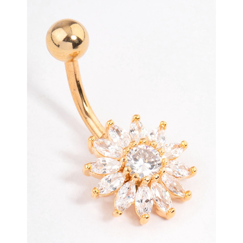 Gold Plated Surgical Steel Cubic Zirconia Cluster Large Belly Ring