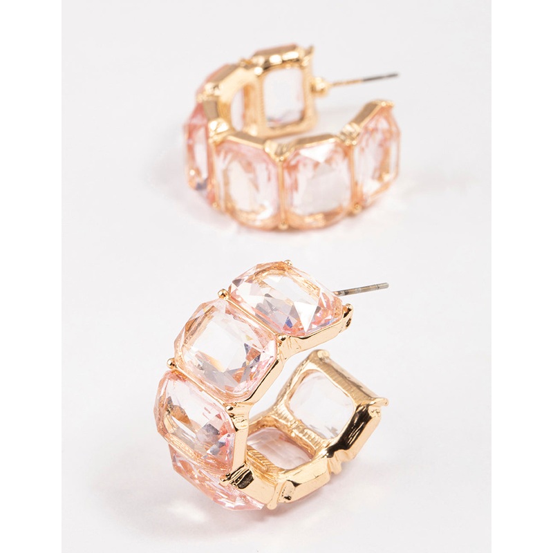 Gold Square Crystal Mini Hoop Earrings